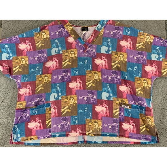 Cherokee Elvis Presley Womens Size Medium Scrub Top Long Sleeve Multicolor - Picture 2 of 16